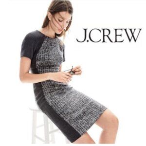 J.Crew Italian Tweed Wool Sheath Dress Grey Colour Block Short Sleeve size 6